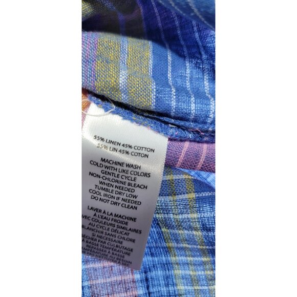 Beach Lunch Lounge Women's Cap Sleeve Striped Blouse Size Medium Multi Top Linen - Picture 7 of 10